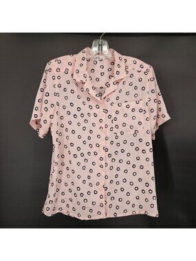 Alfred Dunner Shirt 10 Pink Polka Dot Short Sleeve Button Front Blouse Office
